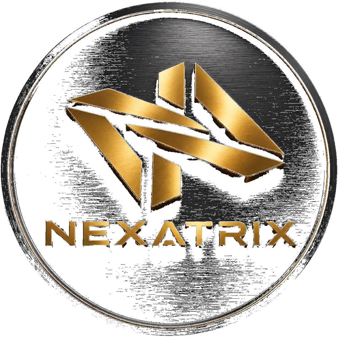 Logomarca oficial NEXATRIX, em dourado metálico